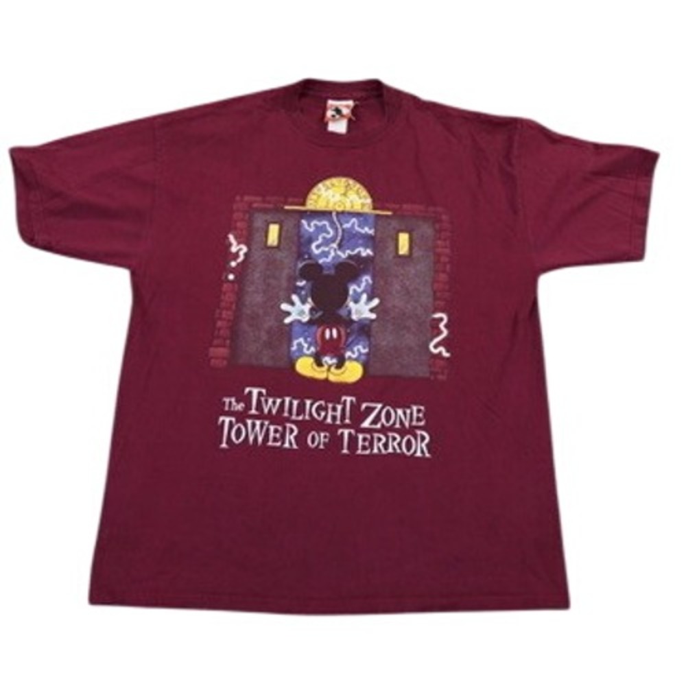 VTG 1990s Disney Twilight Zone Tower Of Terror Shirt XL Maroon Halloween Horror